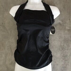 Soma Swim Halter Tankini Top Womens 34B Black Ruched Swimwear Beach Resort Pool